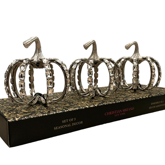 Christian Siriano Other - Christian Siriano Crystal Jeweled Metal Pumpkins Set of 3 Silver Halloween GLAM